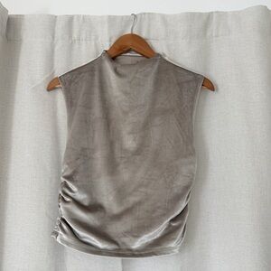 Abercrombie & Fitch Sleeveless Velvet Mock Neck Top in Taupe